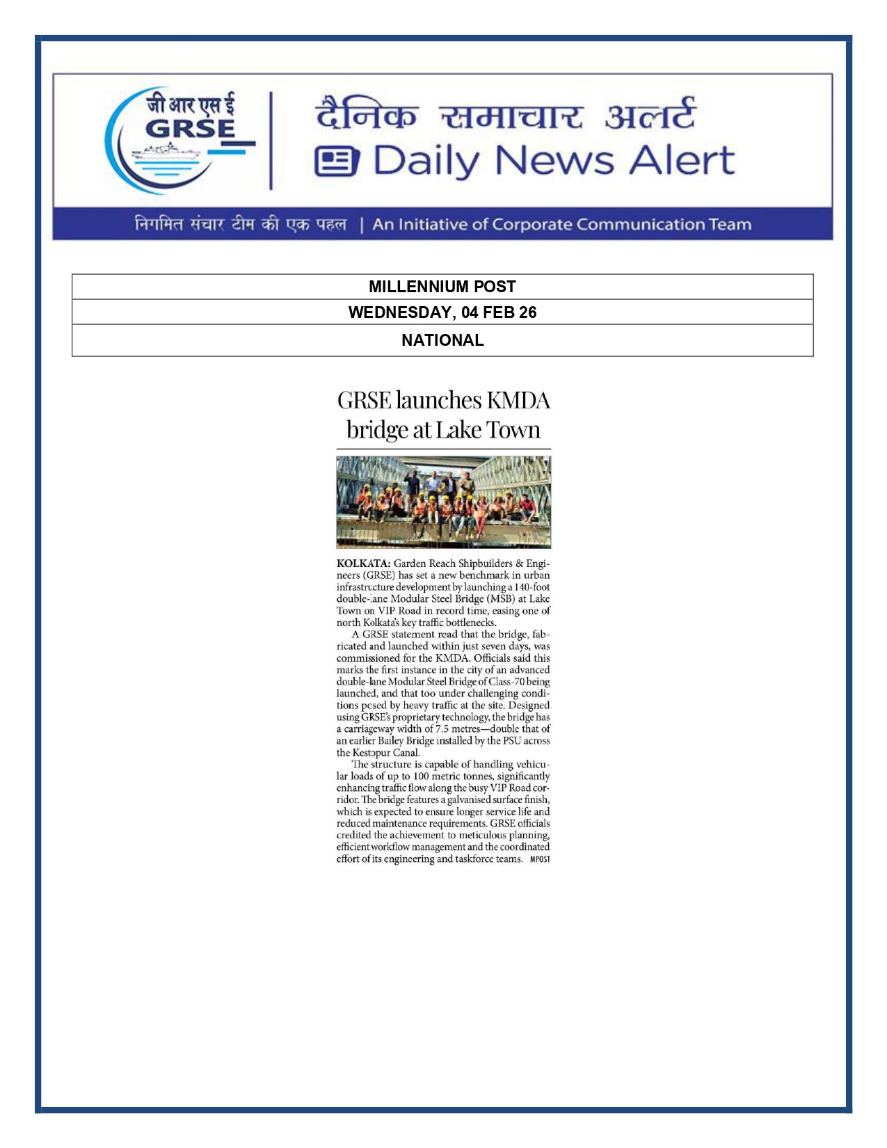  Press Coverage: 04 FEB 26: MILLENNEUM POST 